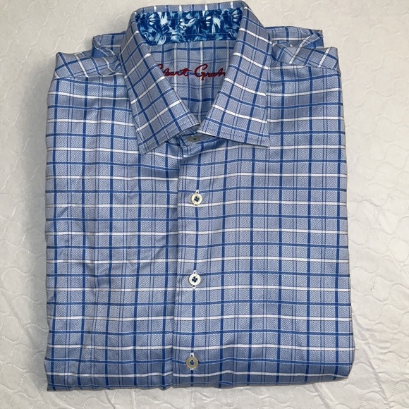 Robert Graham blue white pattern button down shirt with contrast cuffs L 14-16